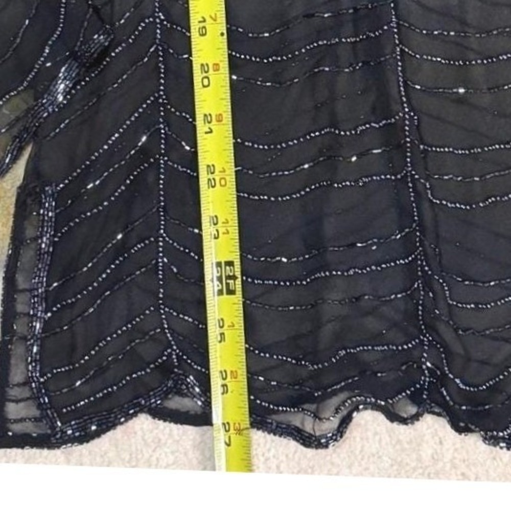 Vintage Black Silk Chiffon Beaded Top Sheer Gatsby Art Deco Party Evening M - Picture 10 of 12